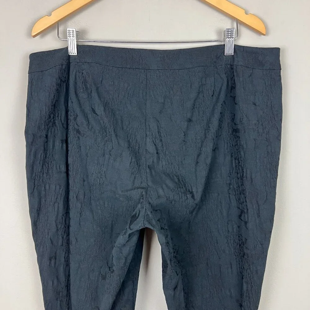 Eileen Fisher Pants Womens Large Black‎ Textured Stretch Ankle Side Zip Cotton L